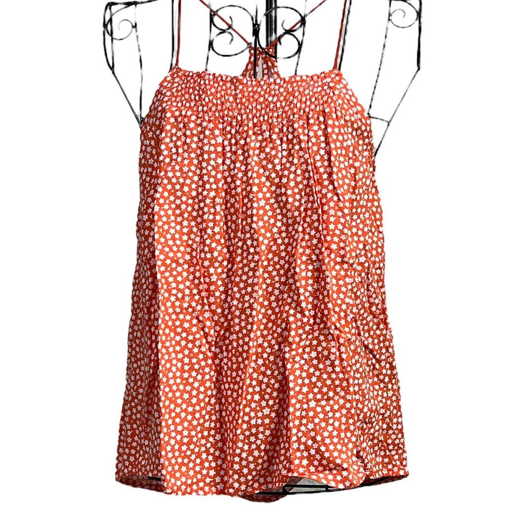 No Boundaries Sleeveless Summer Tank Top Blouse Size XSmall Orange White Flowers